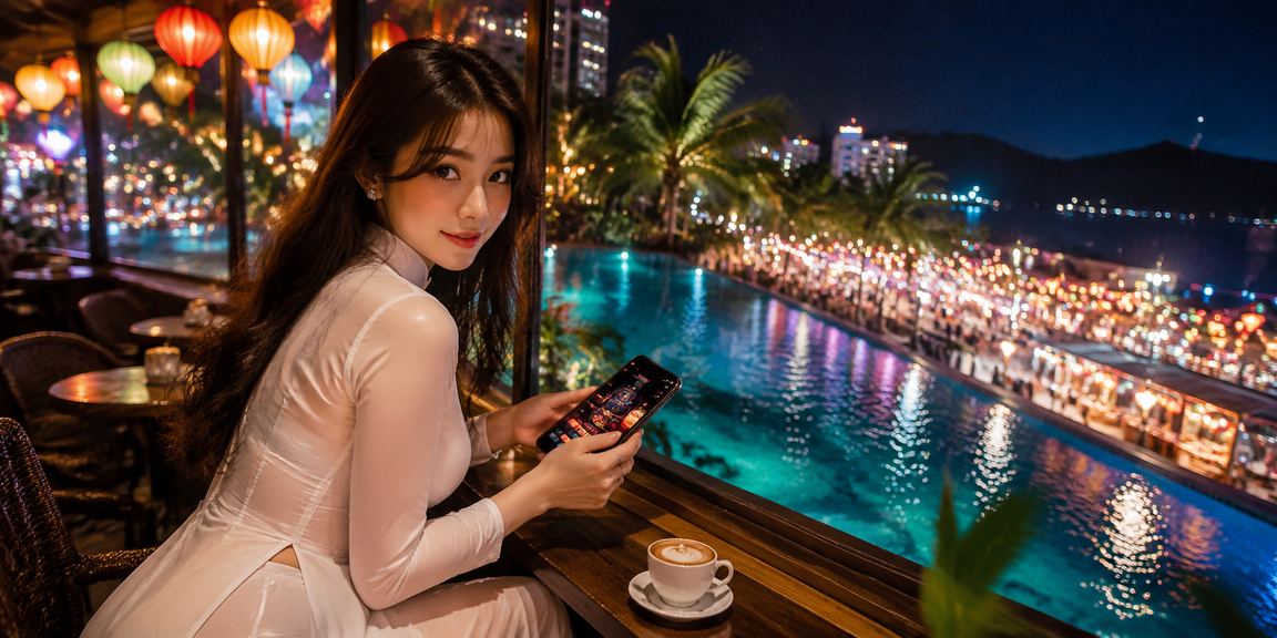 Người dùng Nha Trang mặc áo dài theo dõi kết quả cá cược thể thao